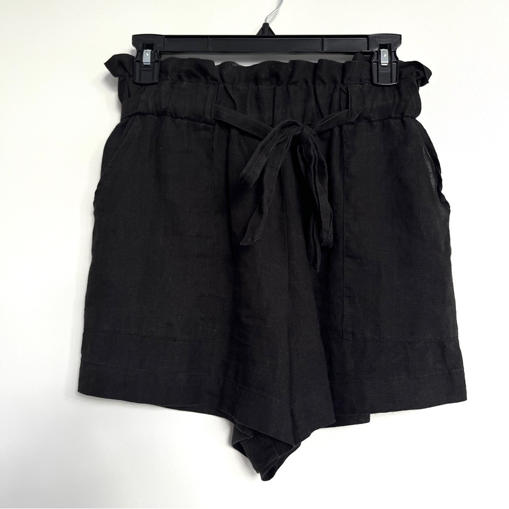 Linen High Waist Black Women's Shorts Small